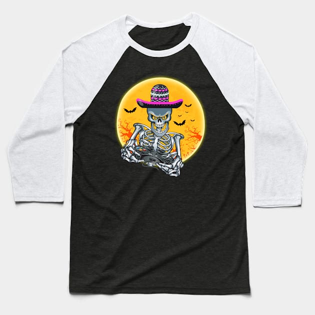 Halloween Gamer Gift Skeleton Baseball T-Shirt by Xpert Apparel